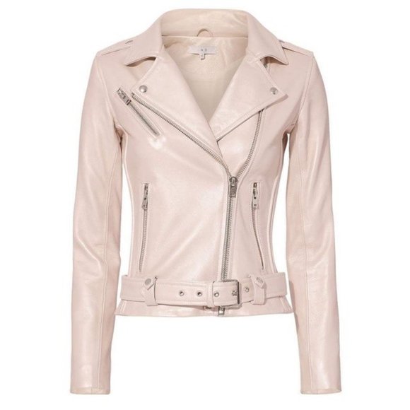 NWT Iro Milaspe Pearl Pink Lamb Leather Moto Jacket - Picture 1 of 11